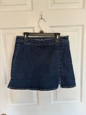 American Eagle Outfitters Navy Denim Mini Skort with Front Slit